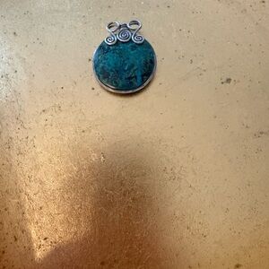 Pendant/Charm with Silver Swirl Design likely chrysocolla or eilat stone